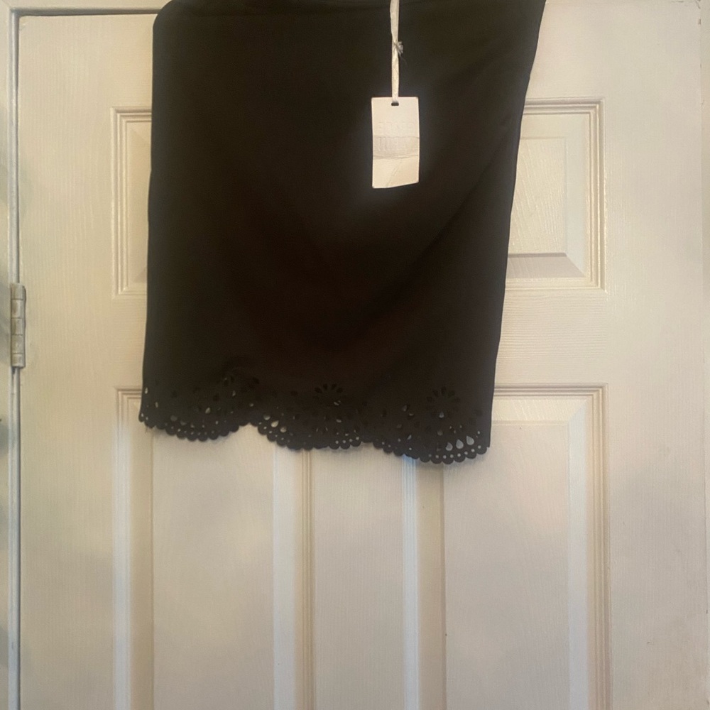 Grace Karin Black Midi Skirt with Lace Hem